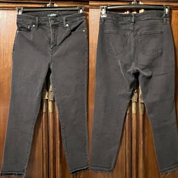 RALPH LAUREN Size 4 Petite High-low Frayed Black Jeans - Picture 1 of 5